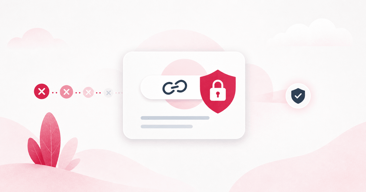 Illustration of a protected share link with password attempts stopped by rate limits.